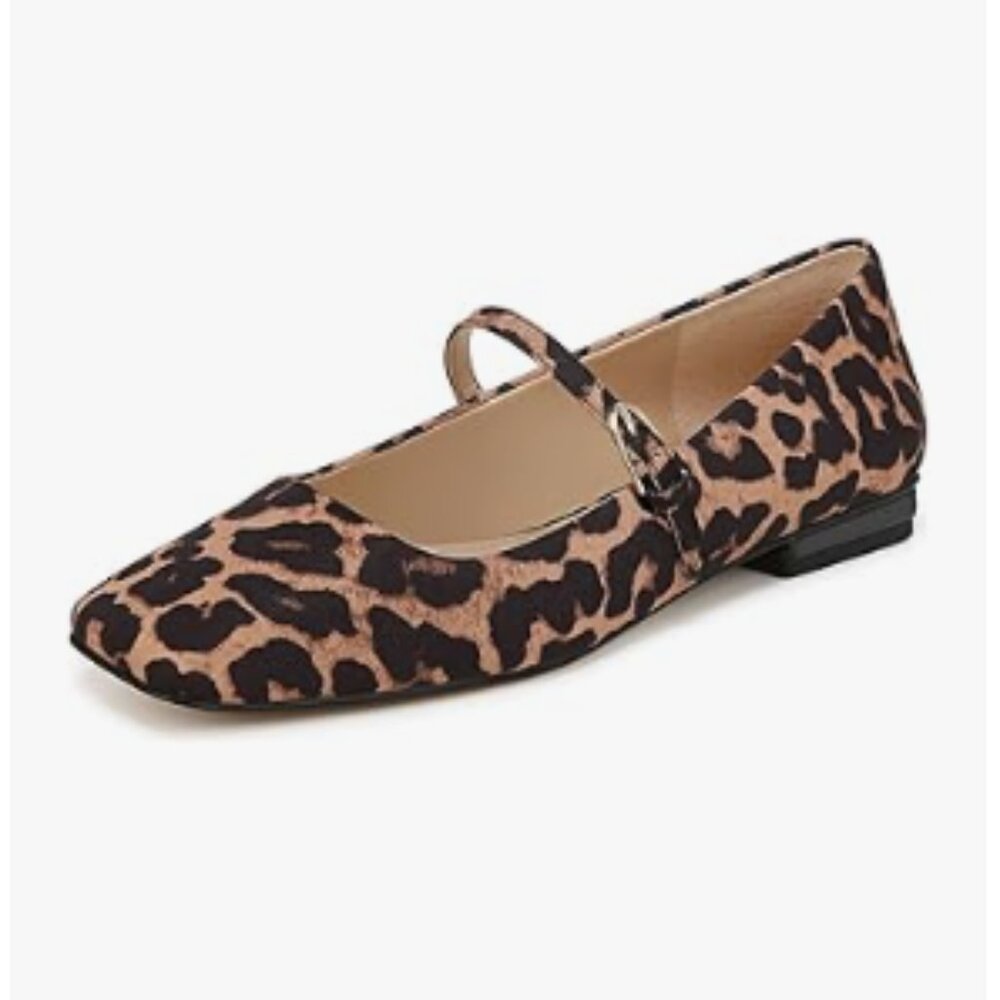 Milooey Leopard Square Toe Mary Jane Chunky Low Heels Adjustable Buckled Shoe